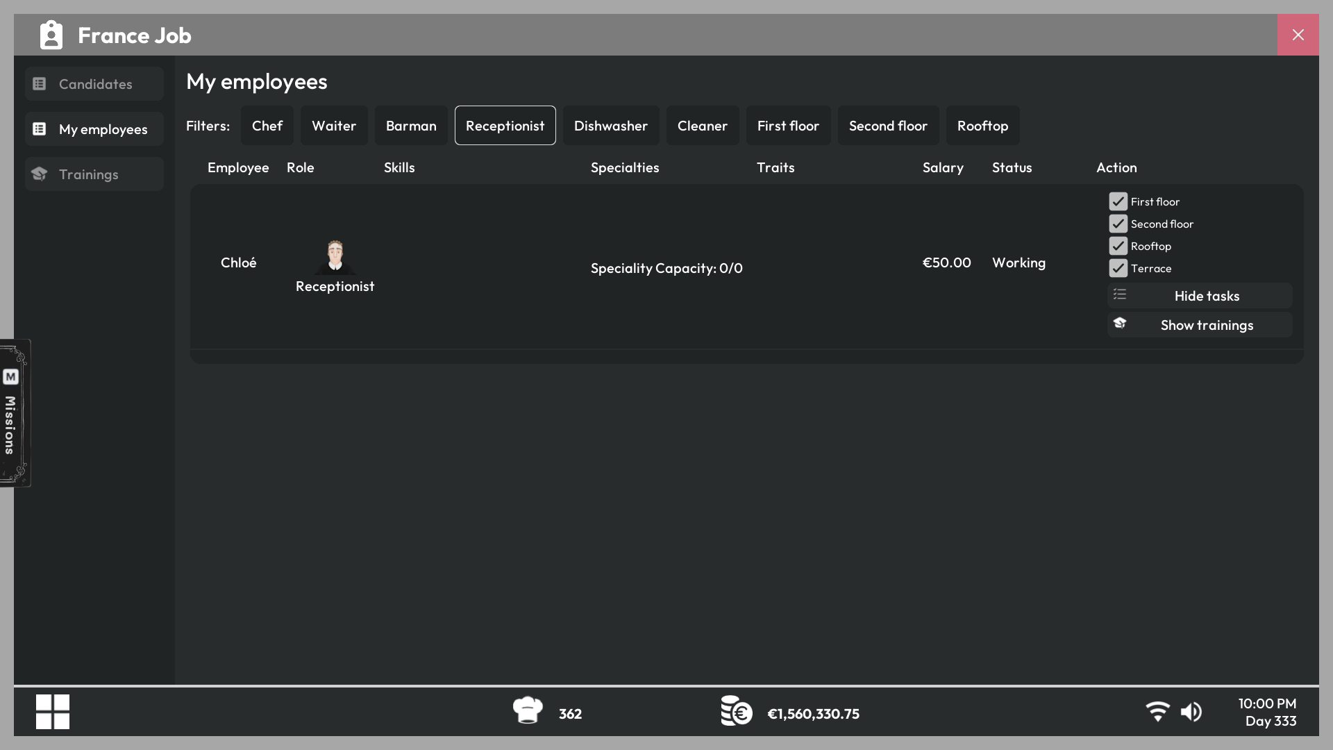 Receptionist floor settings in the Employees app
