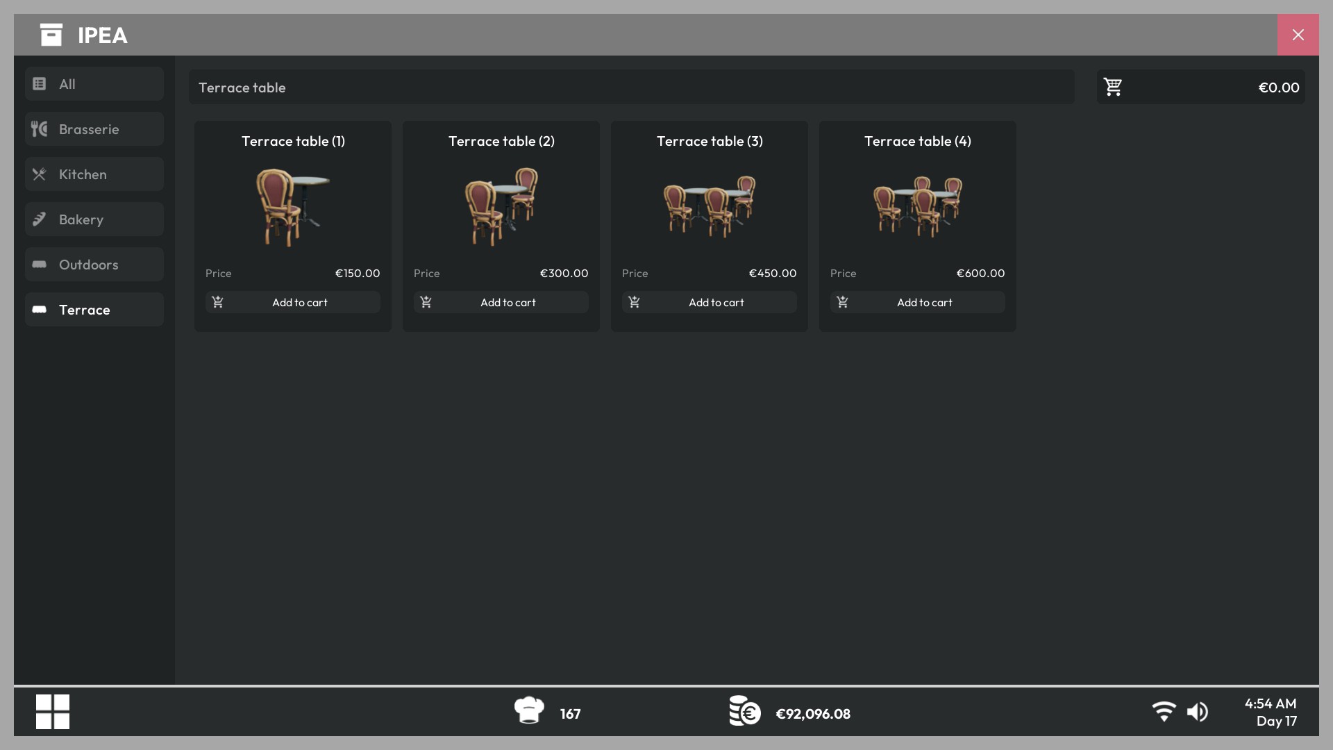 Terrace tables in the IPEA app