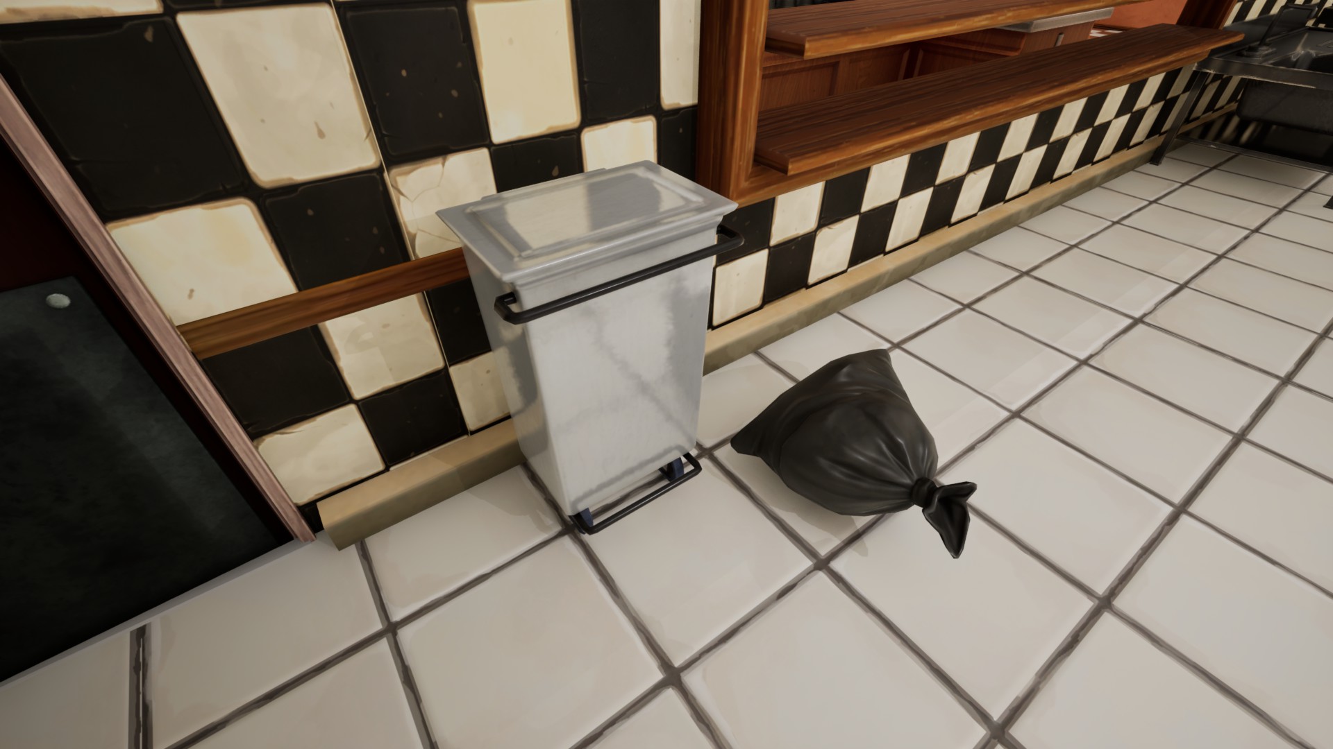 Full trash bag ready to be removed from a kitchen bin