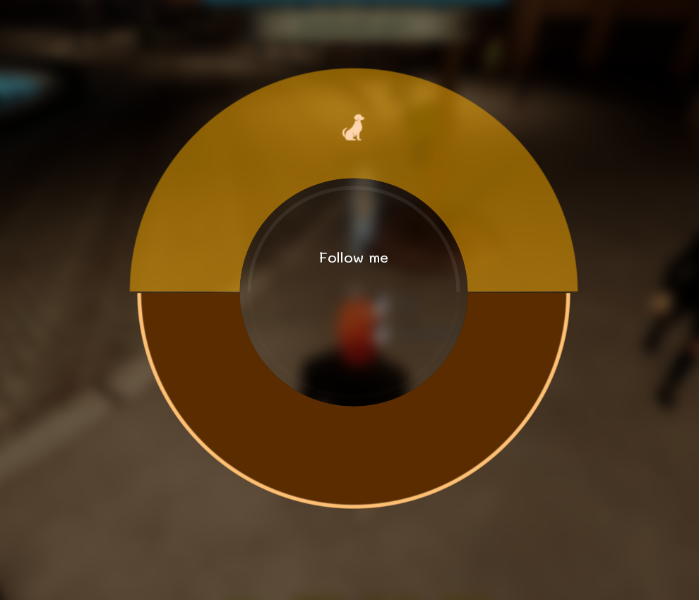 Dog following the player through the restaurant