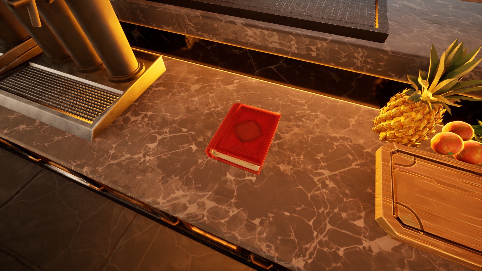 Red recipe book at the rooftop bar
