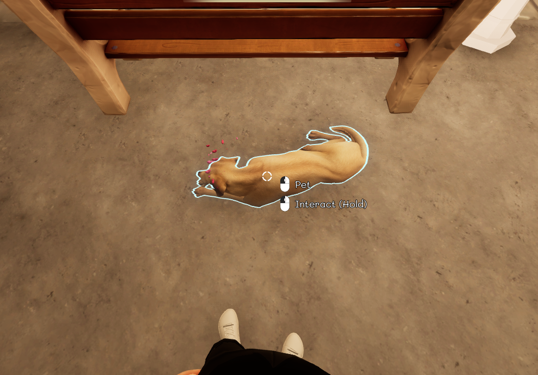 Player petting the dog