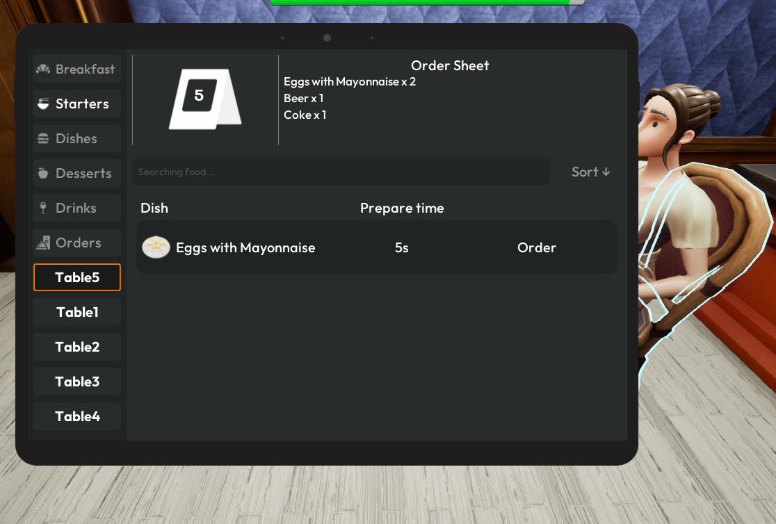 Selected table in the tablet